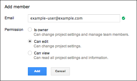 A dialog that shows adding a member to
       a project.
