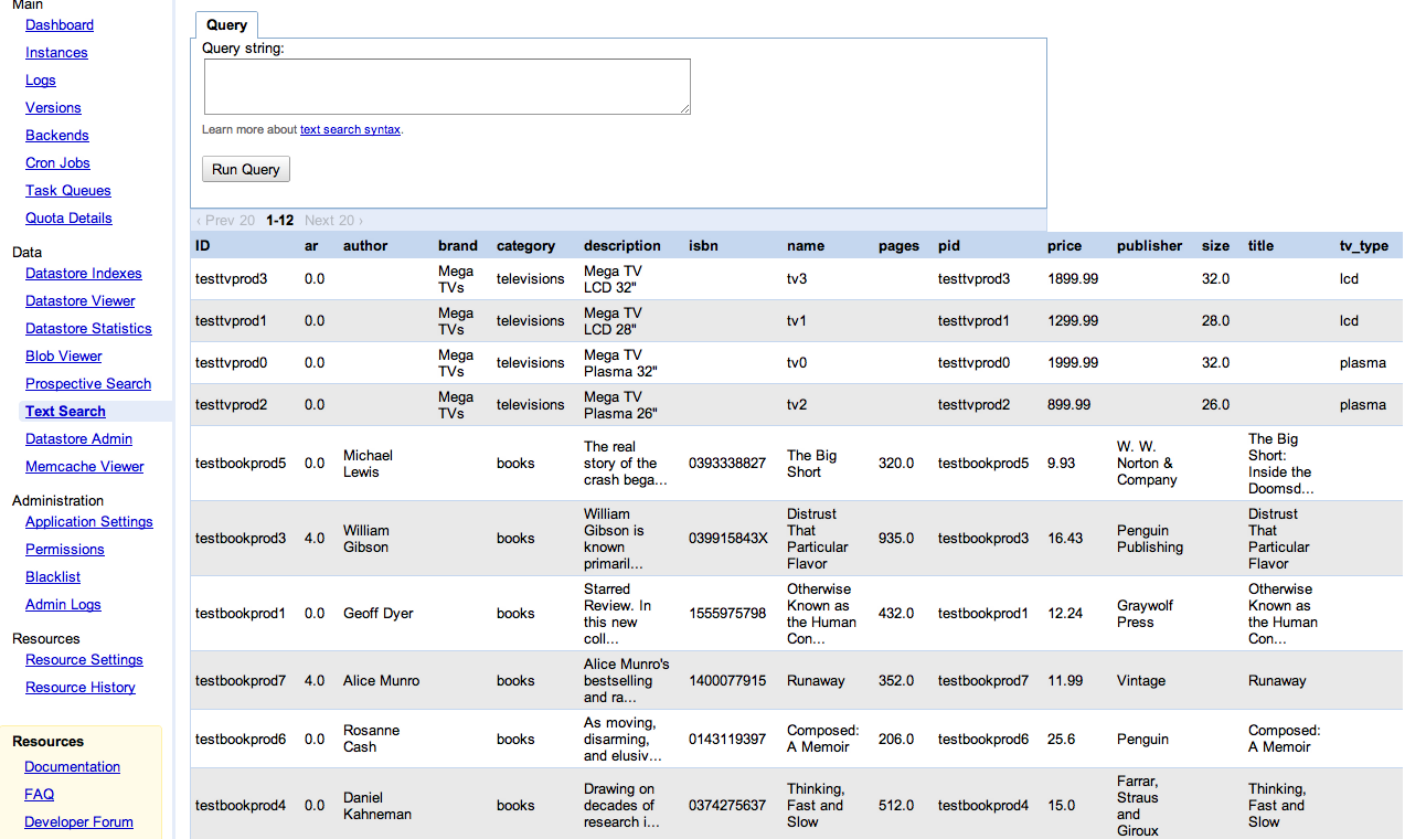 Viewing indexes in the Administration Console