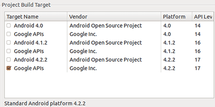 Android Project Build Target page