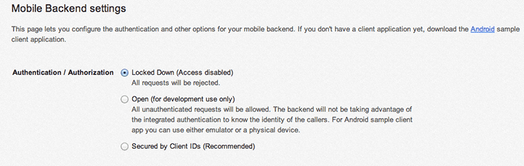 Backend Settings page