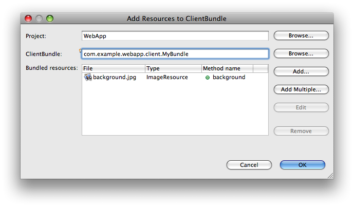 Add Resources to ClientBundle dialog