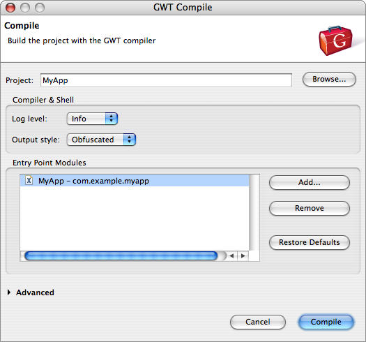 GWT compile dialog