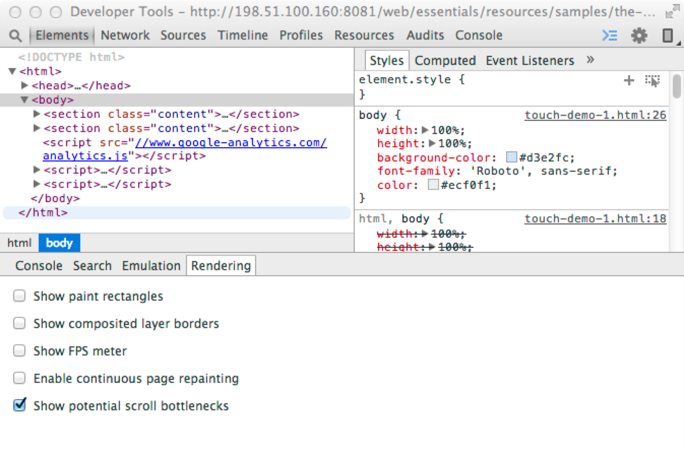 Enable Scroll Bottleneck in DevTools