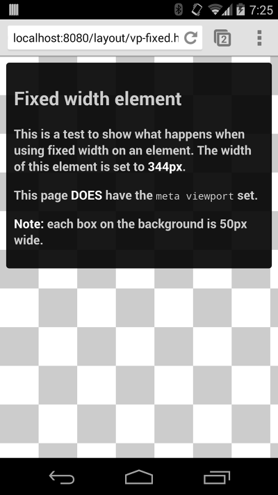 Page with a 344px fixed width element on a Nexus 5.