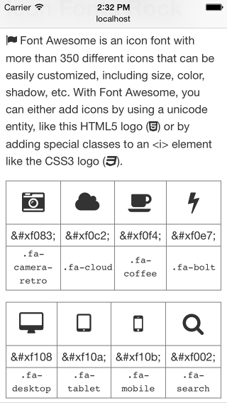 Example of a page that uses FontAwesome for it's font icons.