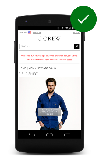 J. Crews website with expandable product image