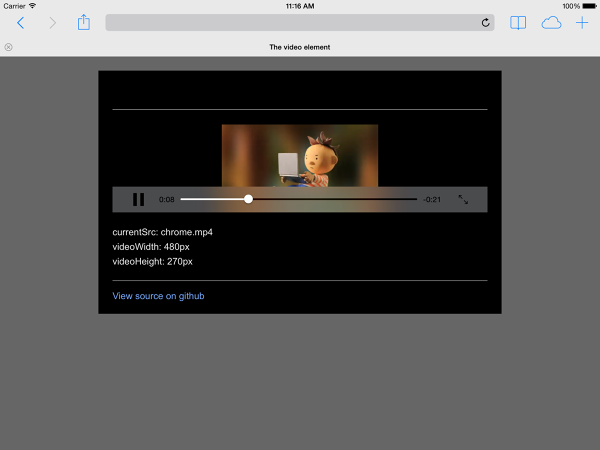 Screenshot of video playing in Safari on iPad Retina, landscape