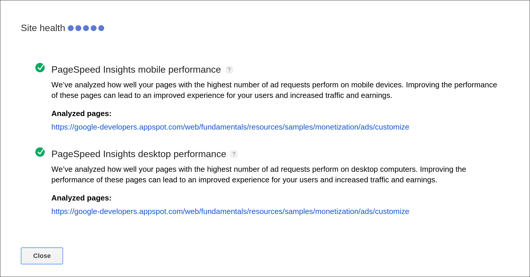 Site health scorecard