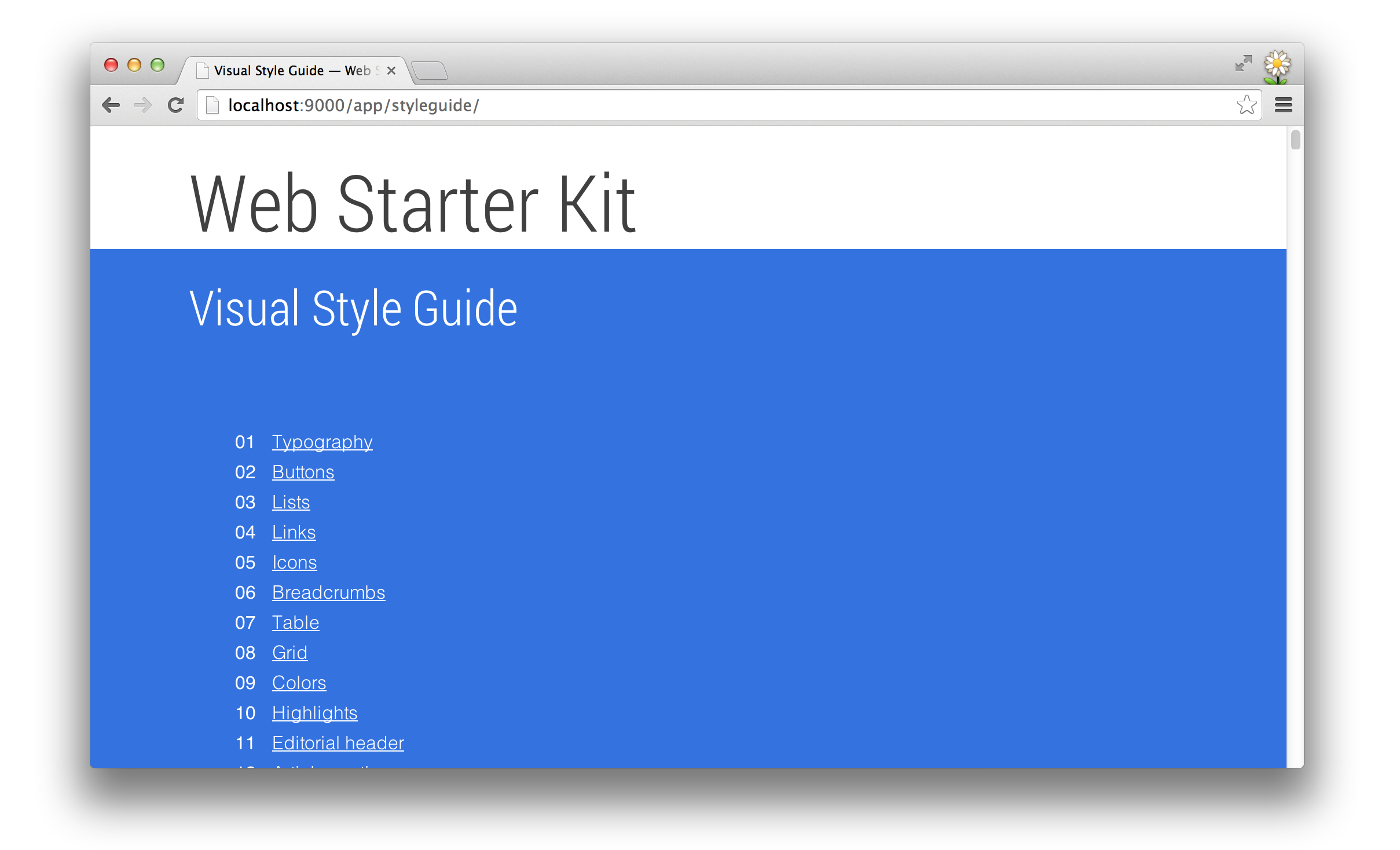 style guide table of contents